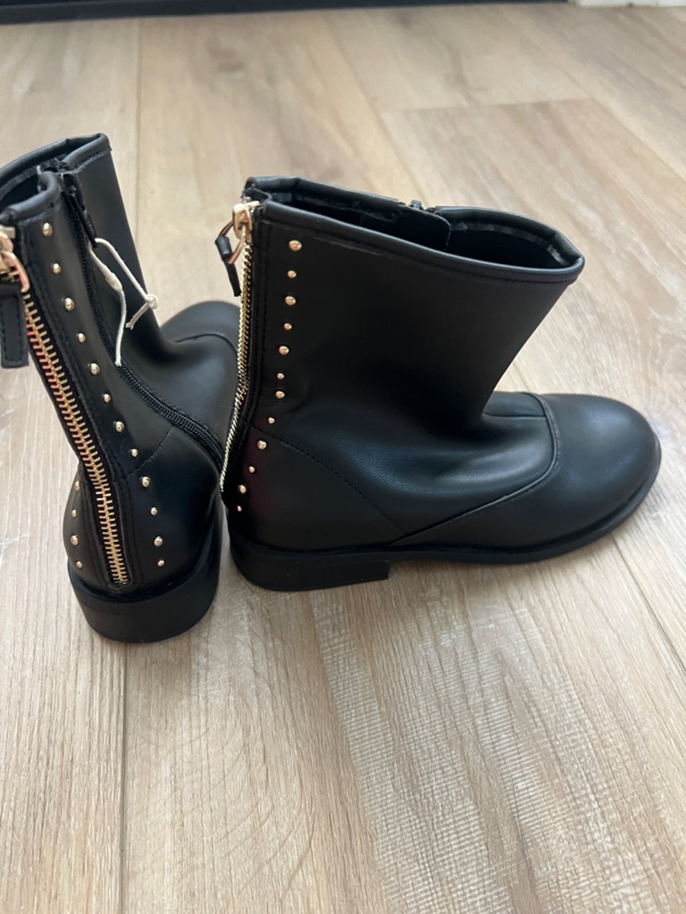 Zara Black Ankle Boots with Gold Studs and Back Zip